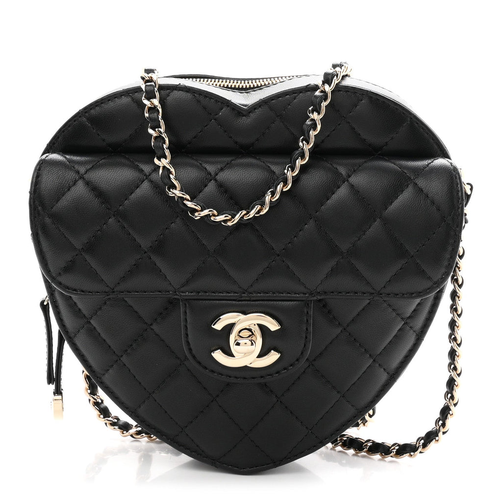 Lambskin Quilted Large CC In Love Heart Bag Black