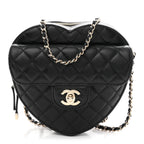 Lambskin Quilted Large CC In Love Heart Bag Black
