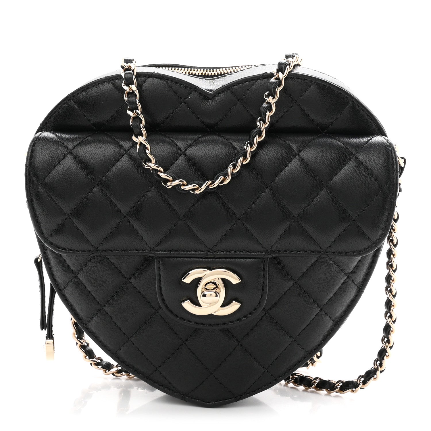 Lambskin Quilted Large CC In Love Heart Bag Black