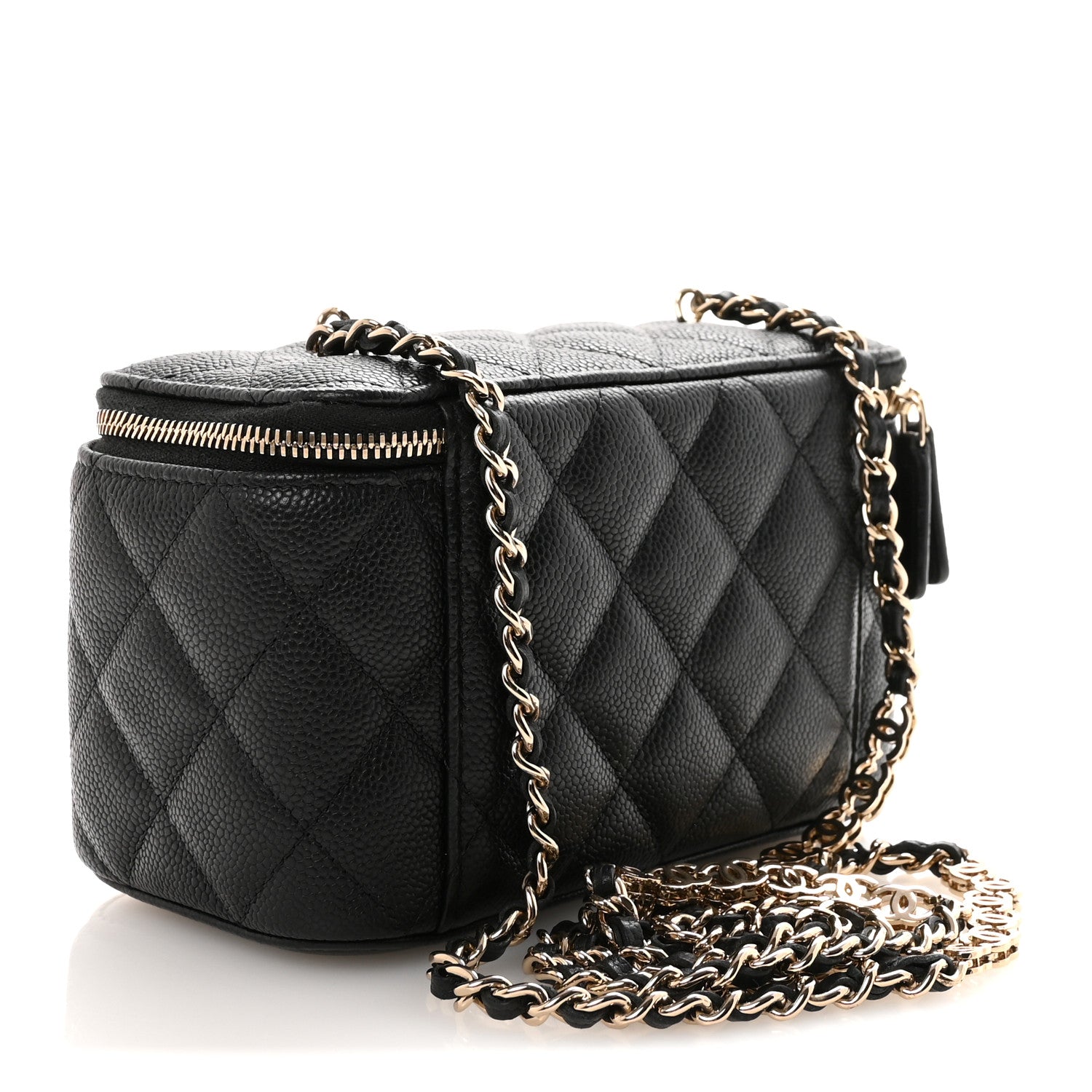 Caviar Quilted Small Tiny CC Vanity Case With Chain Black