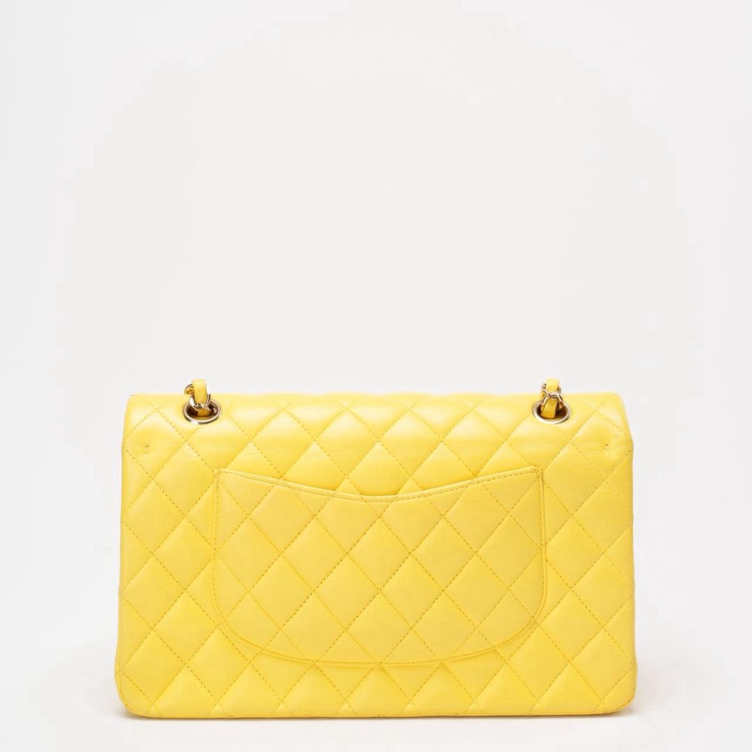 Chanel Yellow Lambskin Quilted Medium Double Flap Gold Hardware
