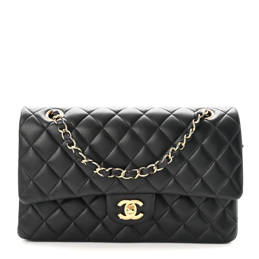 Lambskin Quilted Medium Double Flap Black