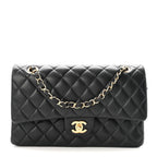Lambskin Quilted Medium Double Flap Black