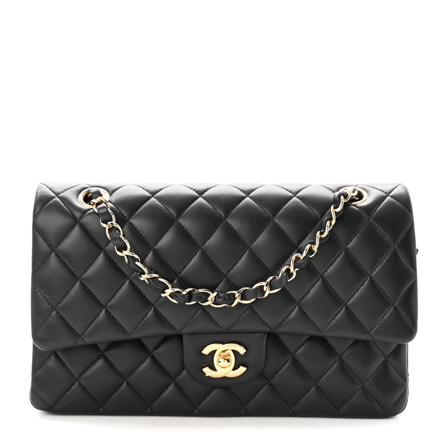 Lambskin Quilted Medium Double Flap Black