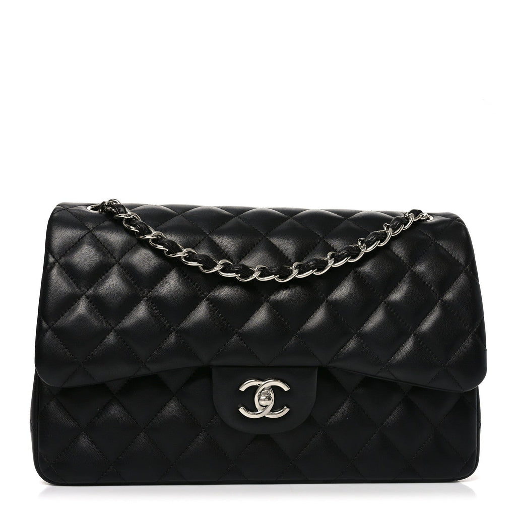 Lambskin Quilted Jumbo Double Flap Black