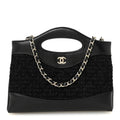 Tweed Shiny Calfskin Quilted Nano 31 Shopping Bag Black
