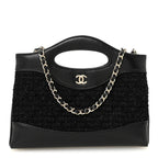 Tweed Shiny Calfskin Quilted Nano 31 Shopping Bag Black