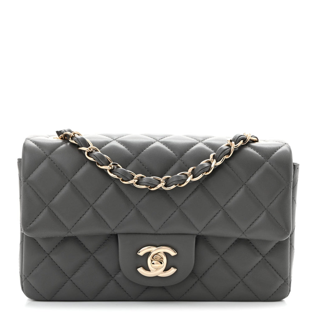 Lambskin Quilted Mini Rectangular Flap Dark Grey