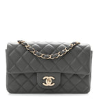 Lambskin Quilted Mini Rectangular Flap Dark Grey