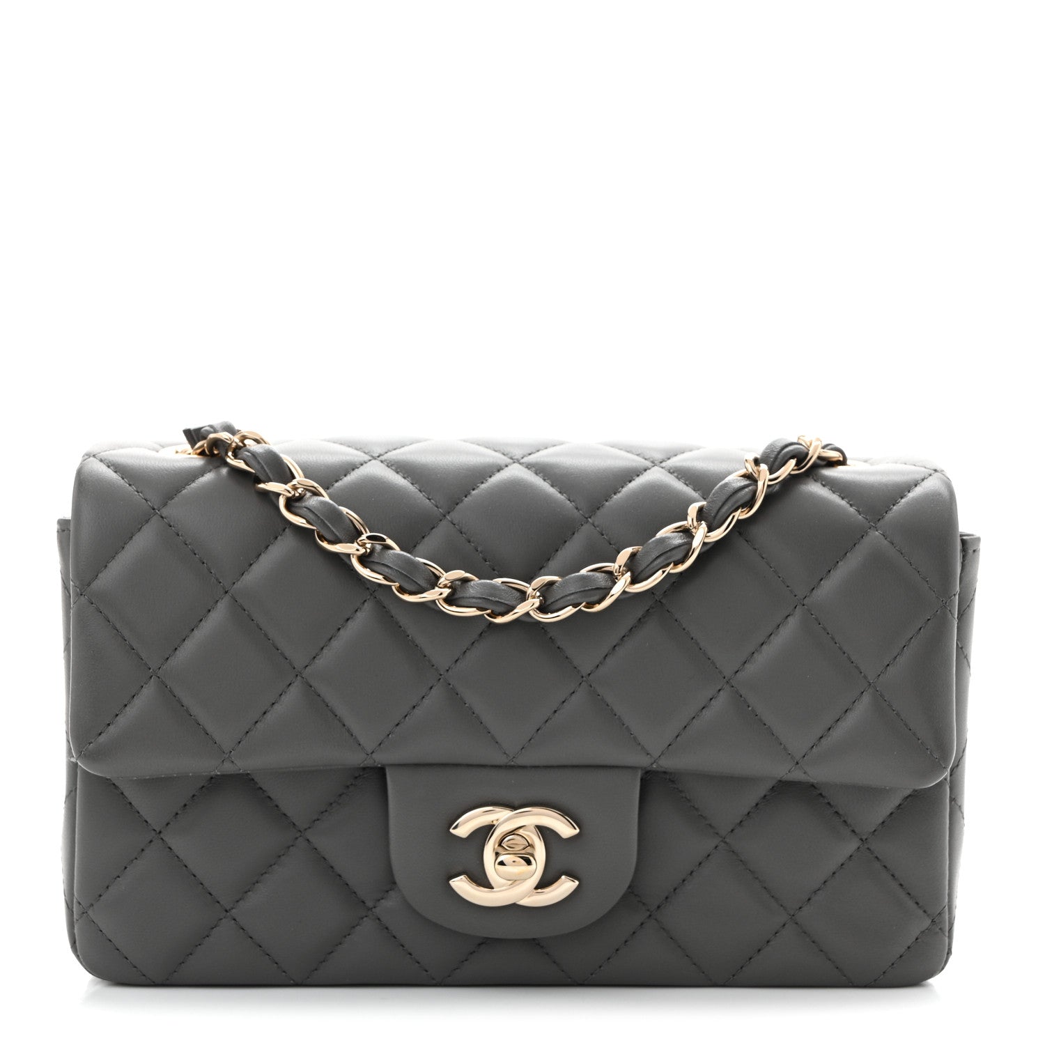 Lambskin Quilted Mini Rectangular Flap Dark Grey