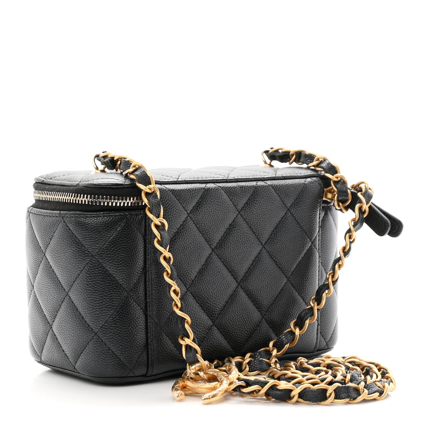 Pearly Caviar Quilted Fit For You Small Vanity Case With Chain Black