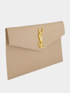 Dark Beige Uptown Pouch in Grain de Poudre Leather