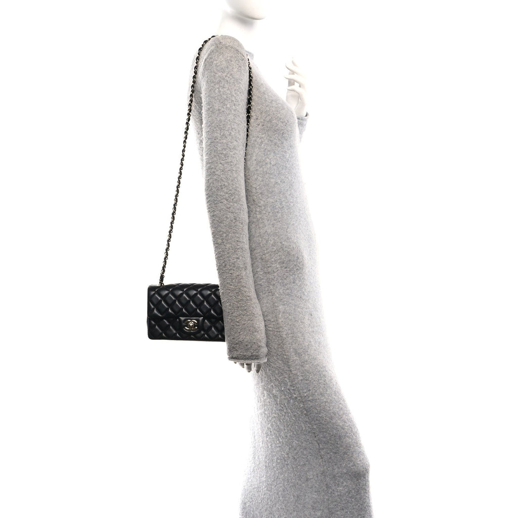 Lambskin Quilted Mini Rectangular Flap Black