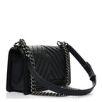 Calfskin Chevron Quilted Medium Boy Flap Black