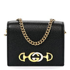 Gucci Zumi GG Black Leather Gold Chain Bi-Fold Mini Wallet