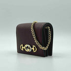 Gucci Zumi Burgundy Leather Gold Chain Bi-Fold  w/box Mini Wallet