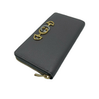 Gucci Zumi Grey Leather Zip Around with Metal GG Logo Wallet