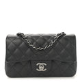 Iridescent Caviar Quilted Mini Rectangular Flap Black