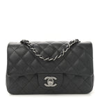 Iridescent Caviar Quilted Mini Rectangular Flap Black