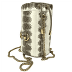 Gucci Zumi White/Gray Snakeskin Drawstring Bucket Mini Chain Bag