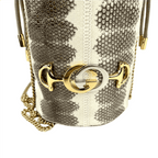 Gucci Zumi White/Gray Snakeskin Drawstring Bucket Mini Chain Bag