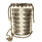 Gucci Zumi White/Gray Snakeskin Drawstring Bucket Mini Chain Bag