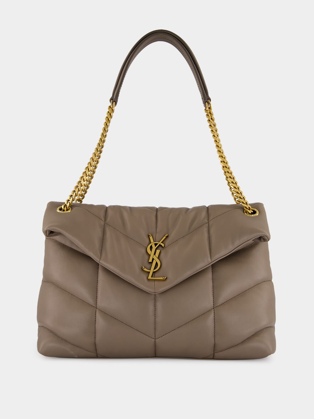Light Taupe Puffer Medium Bag in Lambskin