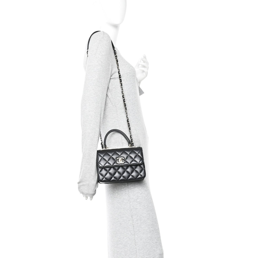 Lambskin Quilted Small Trendy CC Dual Handle Flap Bag Black