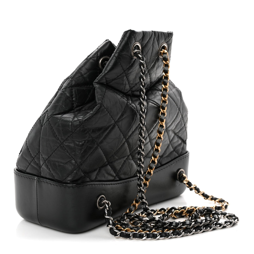 Aged Calfskin Quilted Small Gabrielle Backpack Black