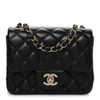 Lambskin Quilted Mini Square Flap Black
