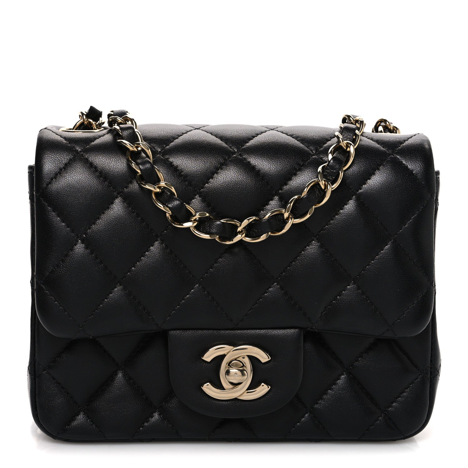 Lambskin Quilted Mini Square Flap Black