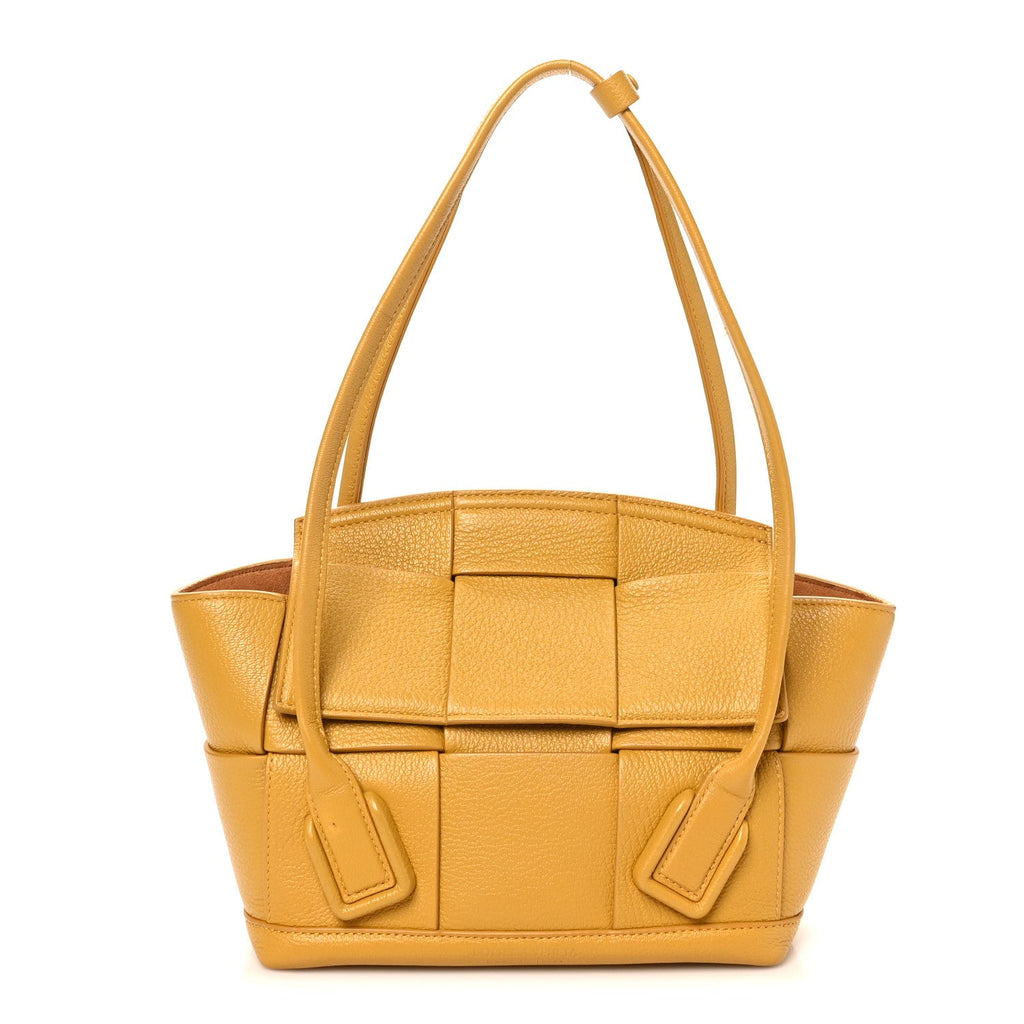 Grained Calfskin Maxi Intrecciato Medium Arco Mustard Yellow