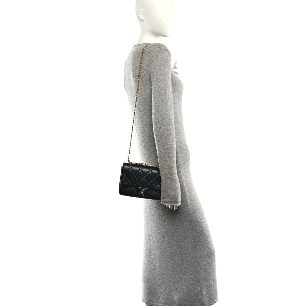 Lambskin Enamel Quilted Pending CC Square Flap Black