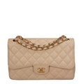 Chanel Classic Double Flap Bag Jumbo in Beige Quilted Caviar Leather with Gold Hardware