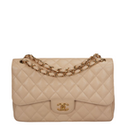 Chanel Classic Double Flap Bag Jumbo in Beige Quilted Caviar Leather with Gold Hardware