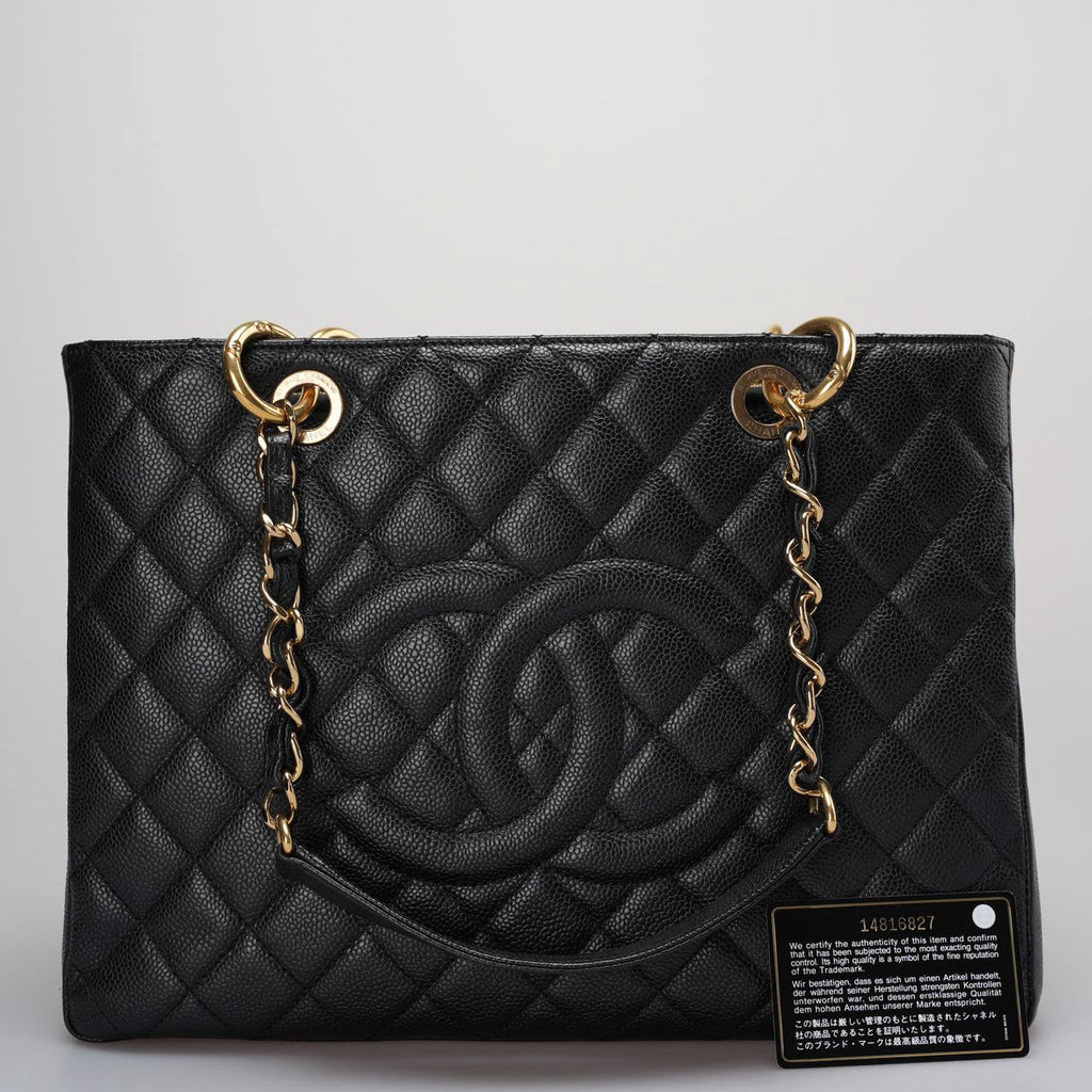 Chanel Grand Shopping Tote Black GST Bag in Caviar Leather with Gold Hardware Medium