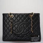 Chanel Grand Shopping Tote Black GST Bag in Caviar Leather with Gold Hardware Medium