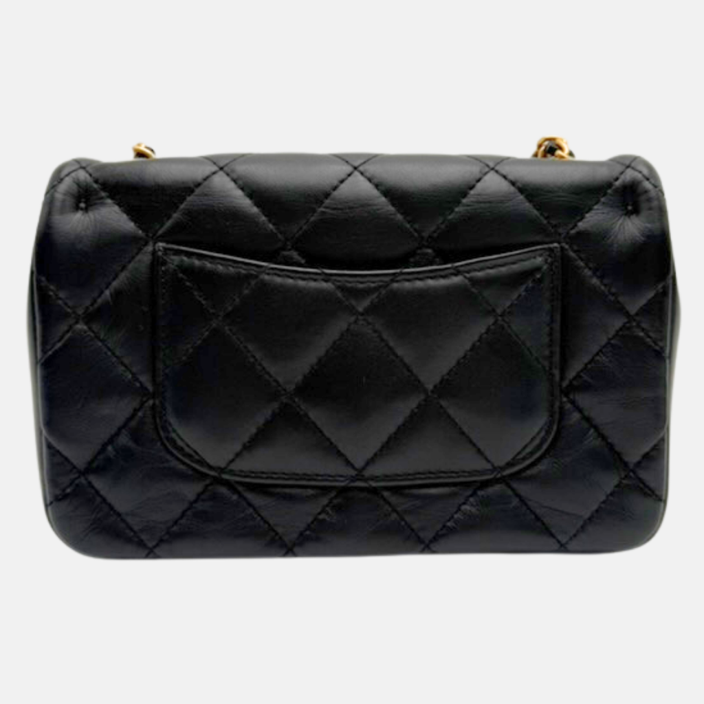 Heart Charms Mini Classic Square Flap Black Lambskin
