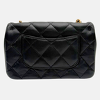 Heart Charms Mini Classic Square Flap Black Lambskin
