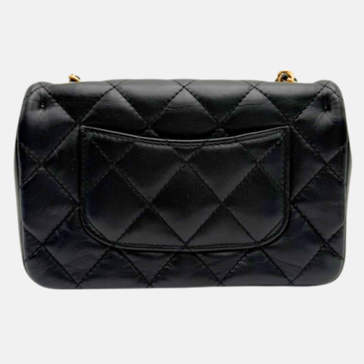 Heart Charms Mini Classic Square Flap Black Lambskin