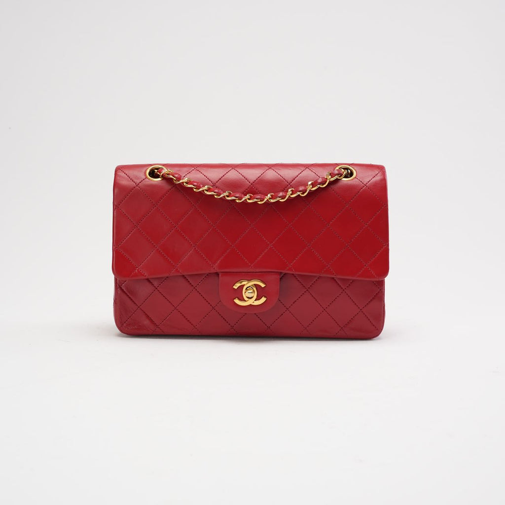 Chanel Vintage Red Classic Double Flap Bag 1988