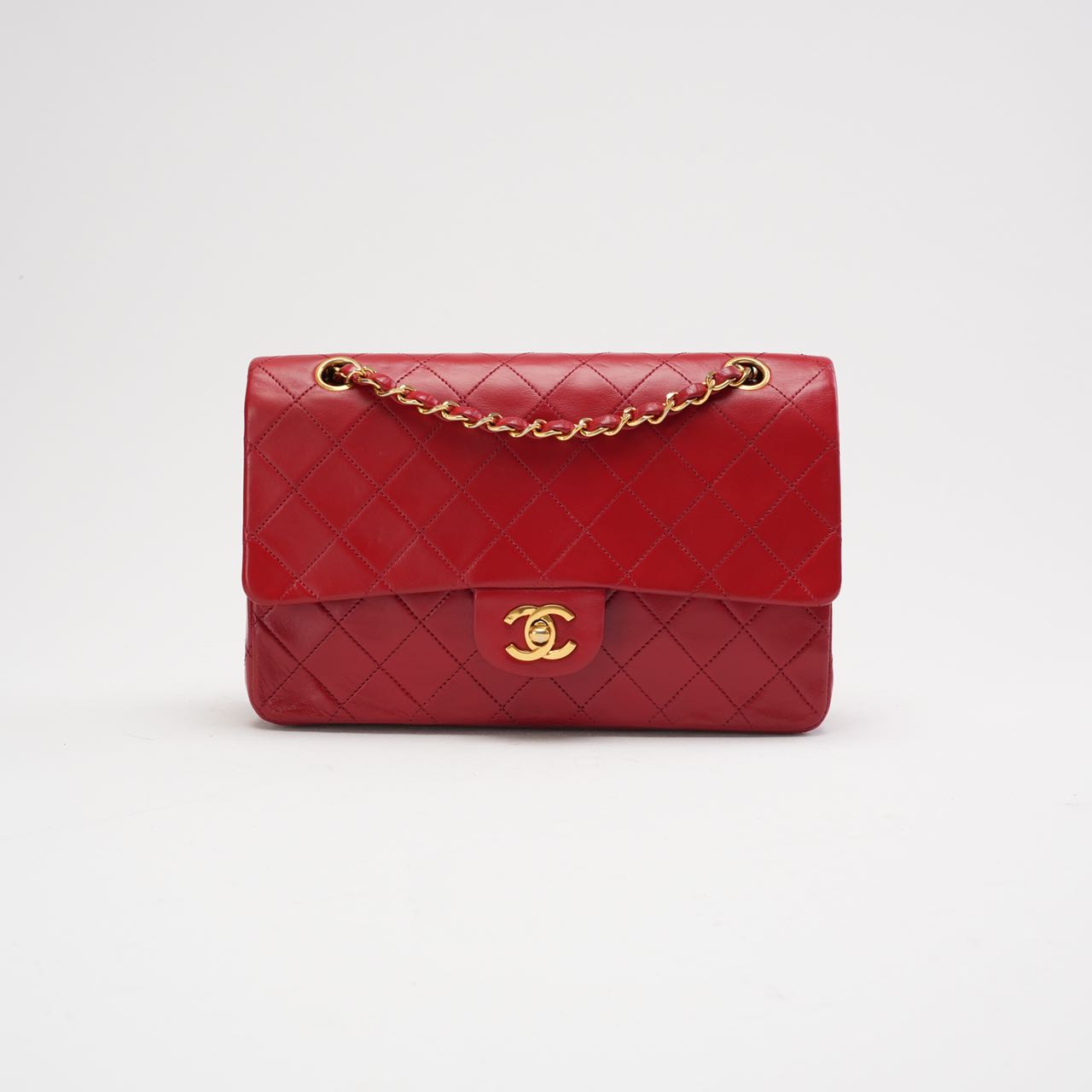 Chanel Vintage Red Classic Double Flap Bag 1988