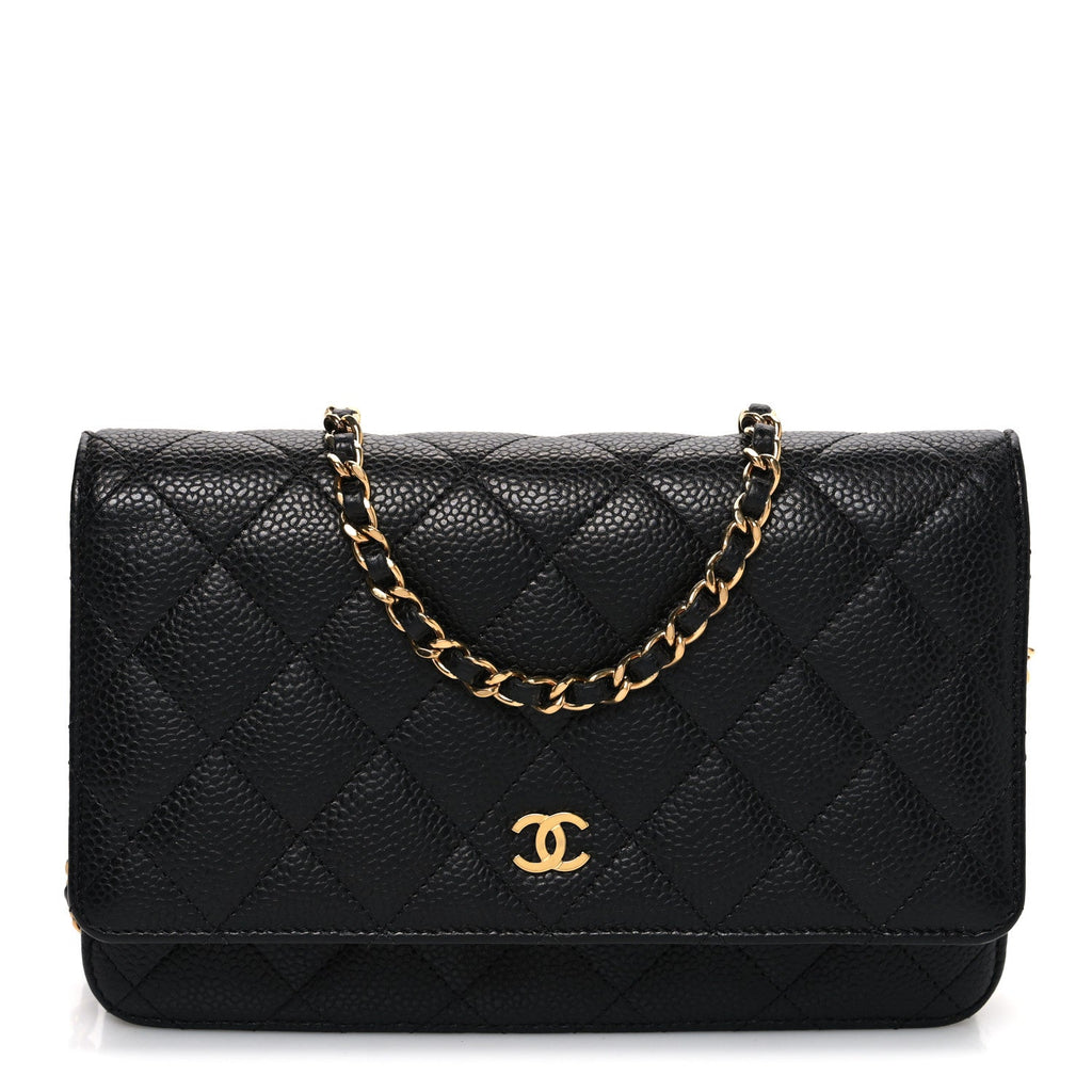 Caviar Quilted Wallet on Chain WOC Black