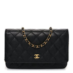 Caviar Quilted Wallet on Chain WOC Black