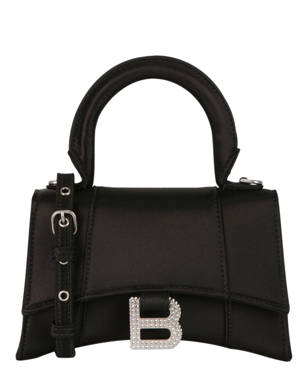 Balenciaga Womens Xs Hourglass Top Handle Bag In Satin and Strass
