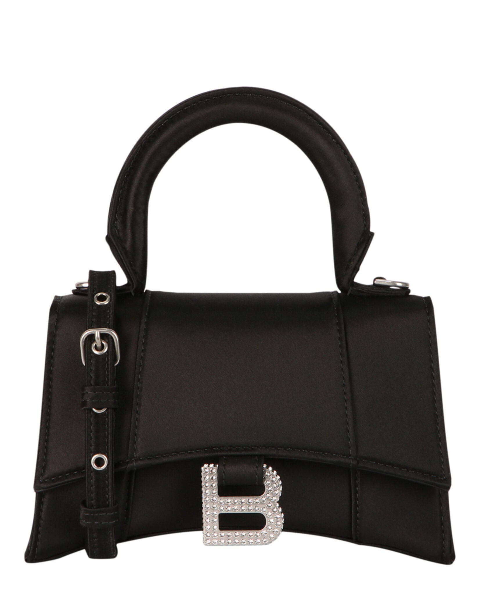 Balenciaga Womens Xs Hourglass Top Handle Bag In Satin and Strass