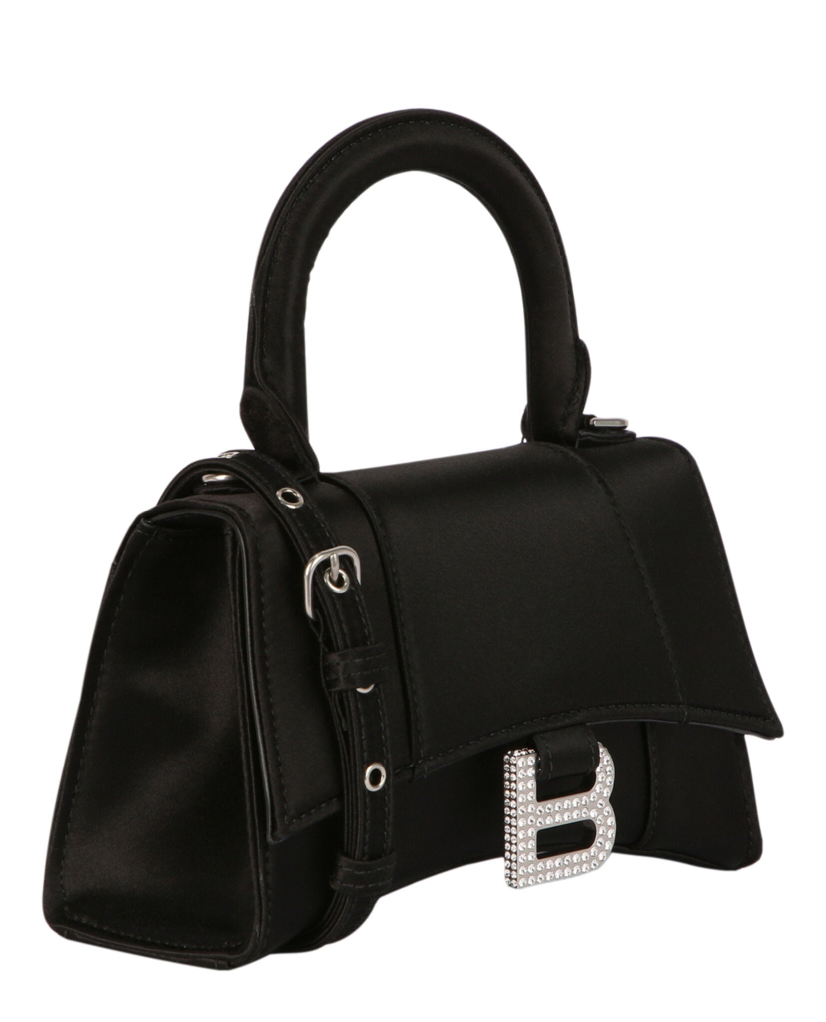 Balenciaga Womens Xs Hourglass Top Handle Bag In Satin and Strass