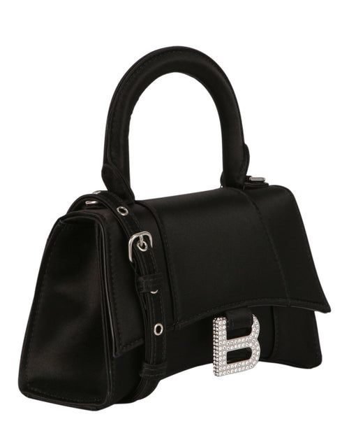 Balenciaga Womens Xs Hourglass Top Handle Bag In Satin and Strass