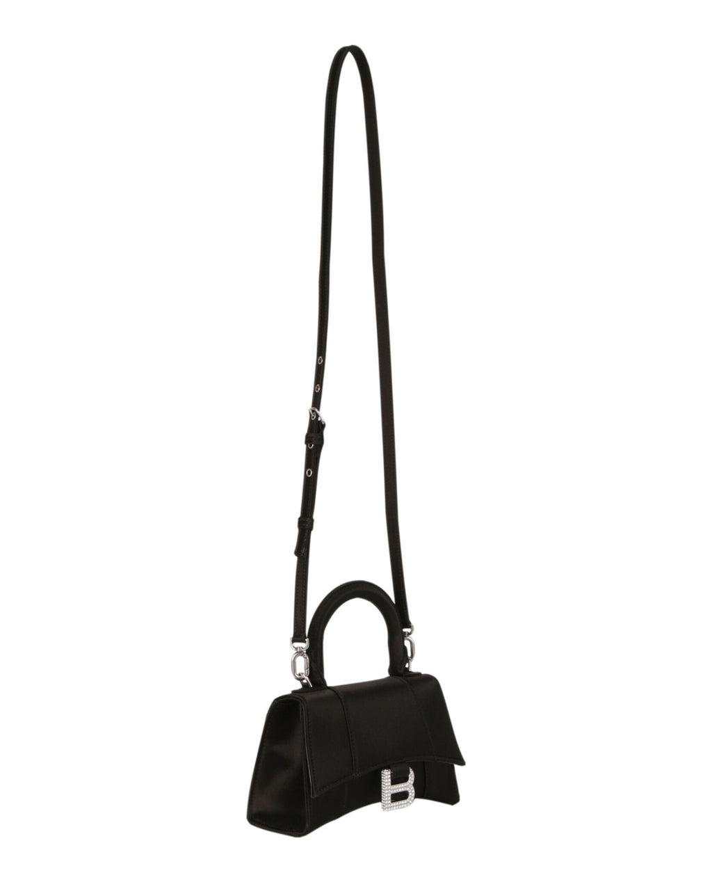 Balenciaga Womens Xs Hourglass Top Handle Bag In Satin and Strass