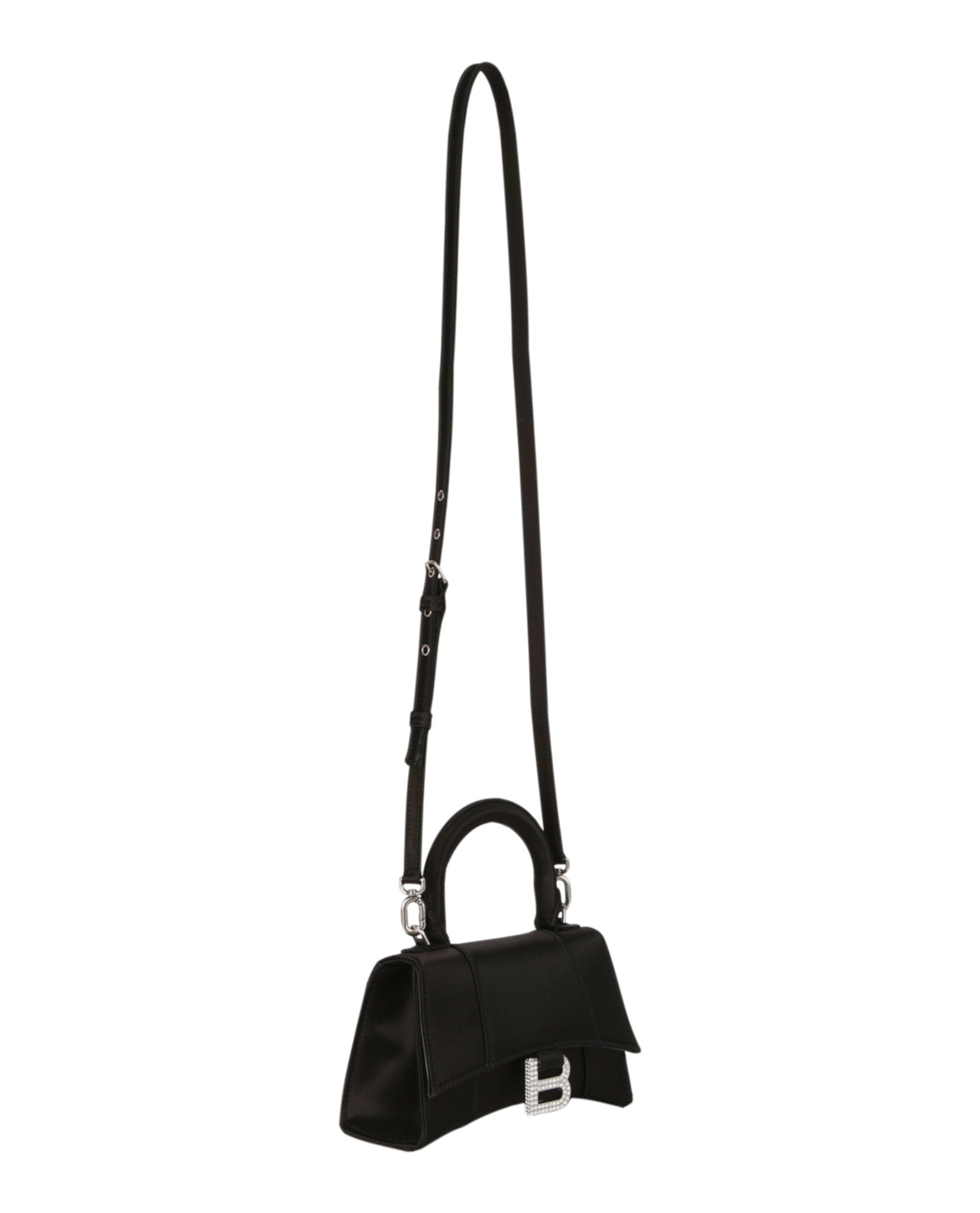 Balenciaga Womens Xs Hourglass Top Handle Bag In Satin and Strass